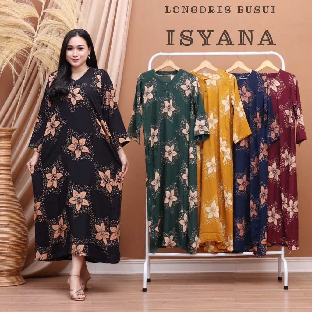 LONGDRESS CABUTAN CINCIN LENGAN PANJANG DASTER PANJANG KANCING DEPAN BUSUI DASTER ADEM MURAH GRIYA BATIK-LD ISYANA