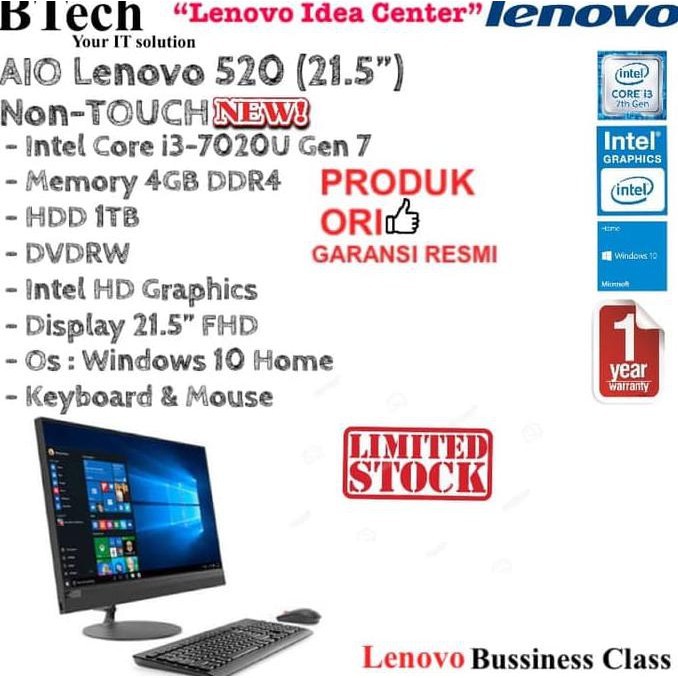 LENOVO AIO 520 Core i3-7020U/4GB/1TB/Win 10 Home + 21.5"Inch