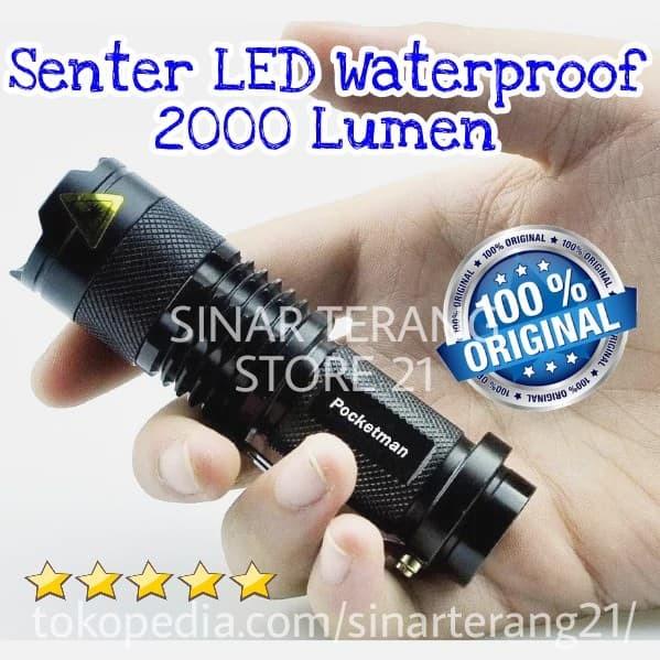 Pocketman Senter Mini LED CREE Waterproof 2000 Lumen Swat Police SP Best Seller