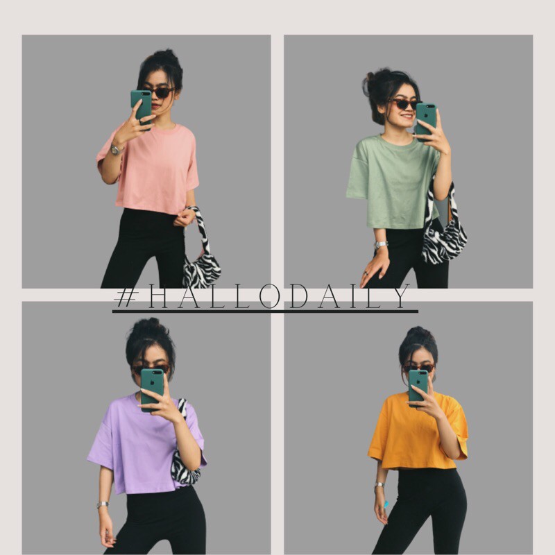 kaos Polos Oversize Crop Top T shirt CropTee Baju Wanita Tangan Pendek Oversized Bahan 100%  Cotton Combed 24s