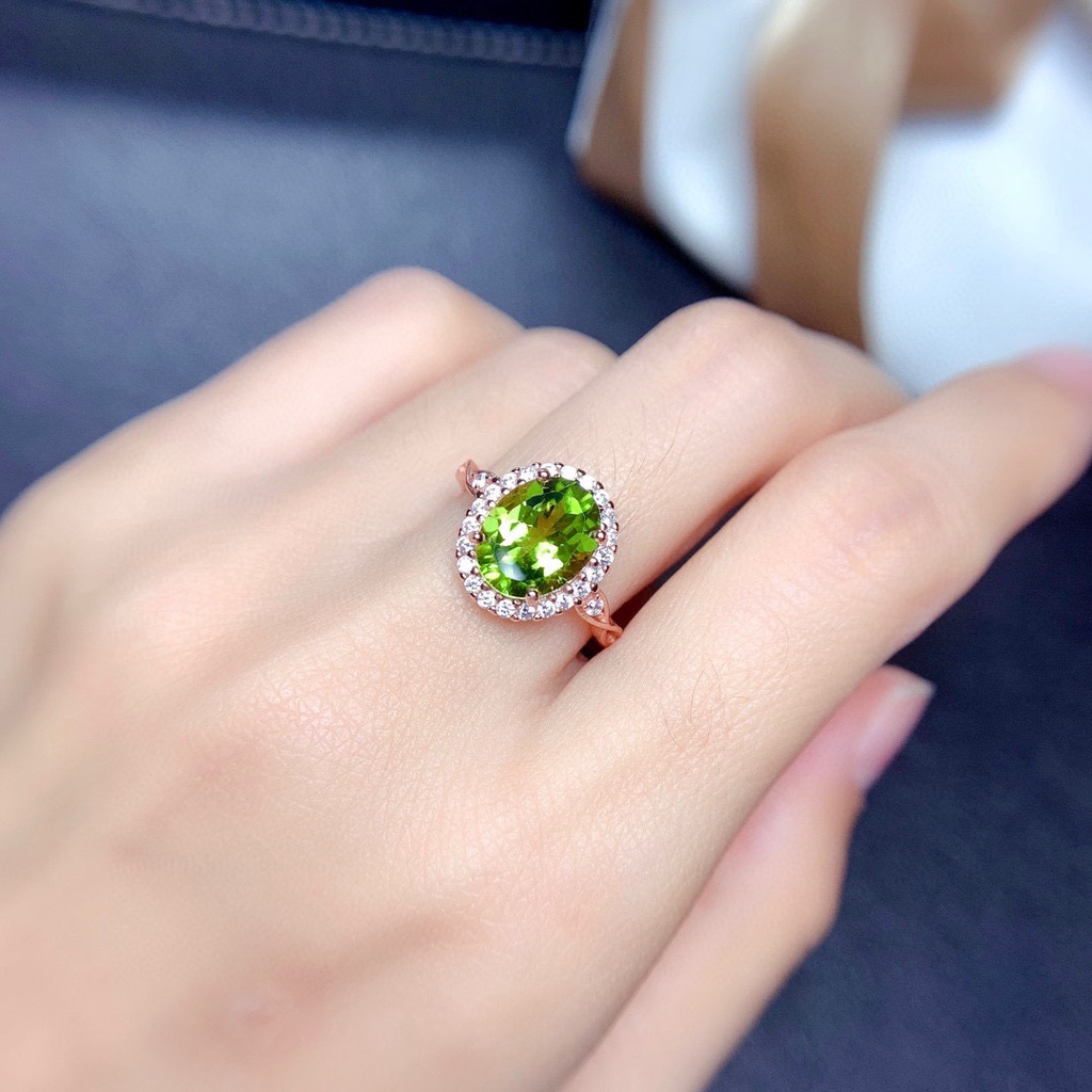 Cincin Berlian Oval Hijau Berlapis Emas 925 Perak Wanita