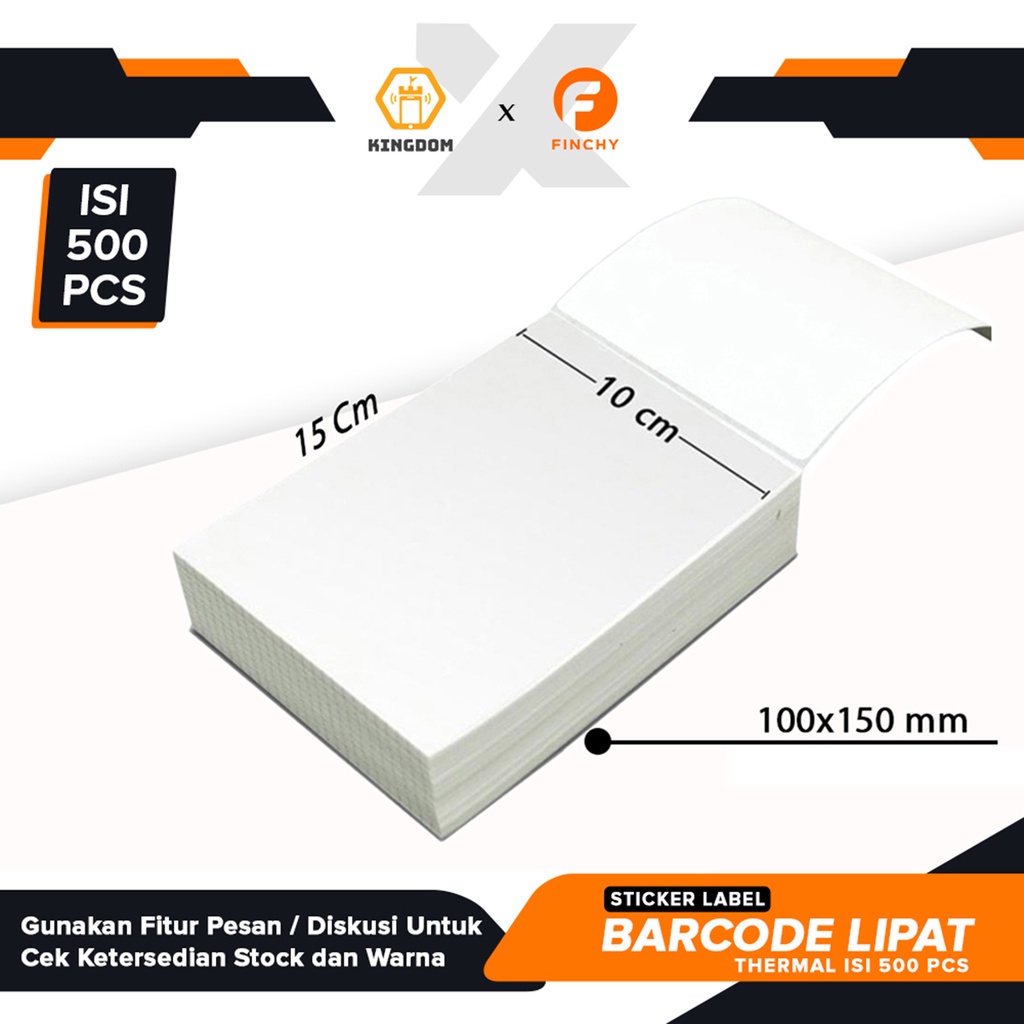 

Finchy Label Thermal 100x150mm Uk 4x6 inch Size A6 Sticker Barcode Fold / lipat isi 500 pcs