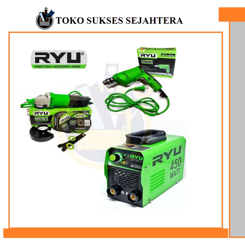 3 IN 1 RYU Paket Hemat Mesin Las 450 Watt Ryu + Bor 10 Mm + Gerinda 4 Inch Ryu MURAH ORIGINAL BERGARANSI