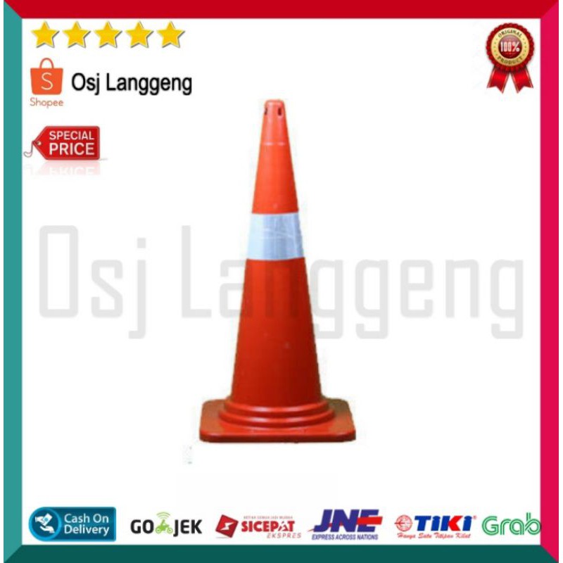 BISA COD |  Traffic Cone PVC / Kerucut Jalan 70 cm Base Orange