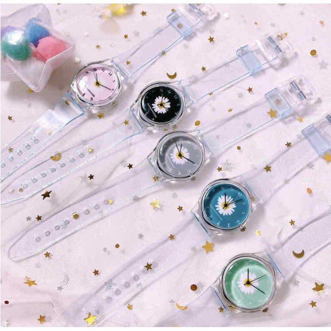 Jam Tangan Quartz Analog Motif Bunga Transparan Untuk Wanita / Jam Tangan Motif Bunga Transparan