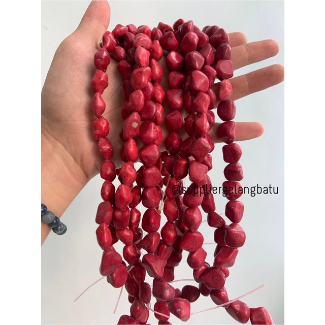 manik Batu alam RED PHYRUS Beads 20 x 10mm bahan rangkai pirus merah