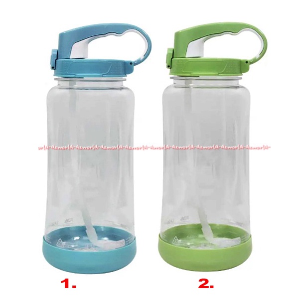 Kris Botol Minum dengan Sedotan Tangkai Pegangan 2L Drinking Bottle Drink with Handle Botol Minuman Bahan Plastik Warna Biru Hijau Blue Green