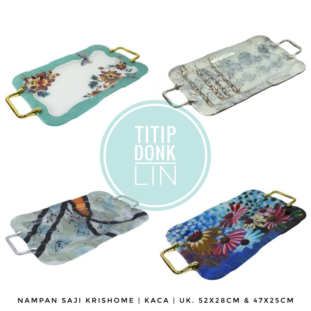 Nampan Saji Kaca Krishome, Glass Serving Tray, Wadah saji Uk 52x28cm dan Uk 47x25cm
