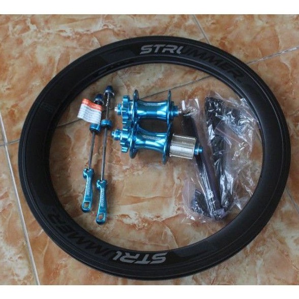 wheelset 20 inch 406 rims/velg strummer hub quanta jangkrik spoke/jari jari hitam