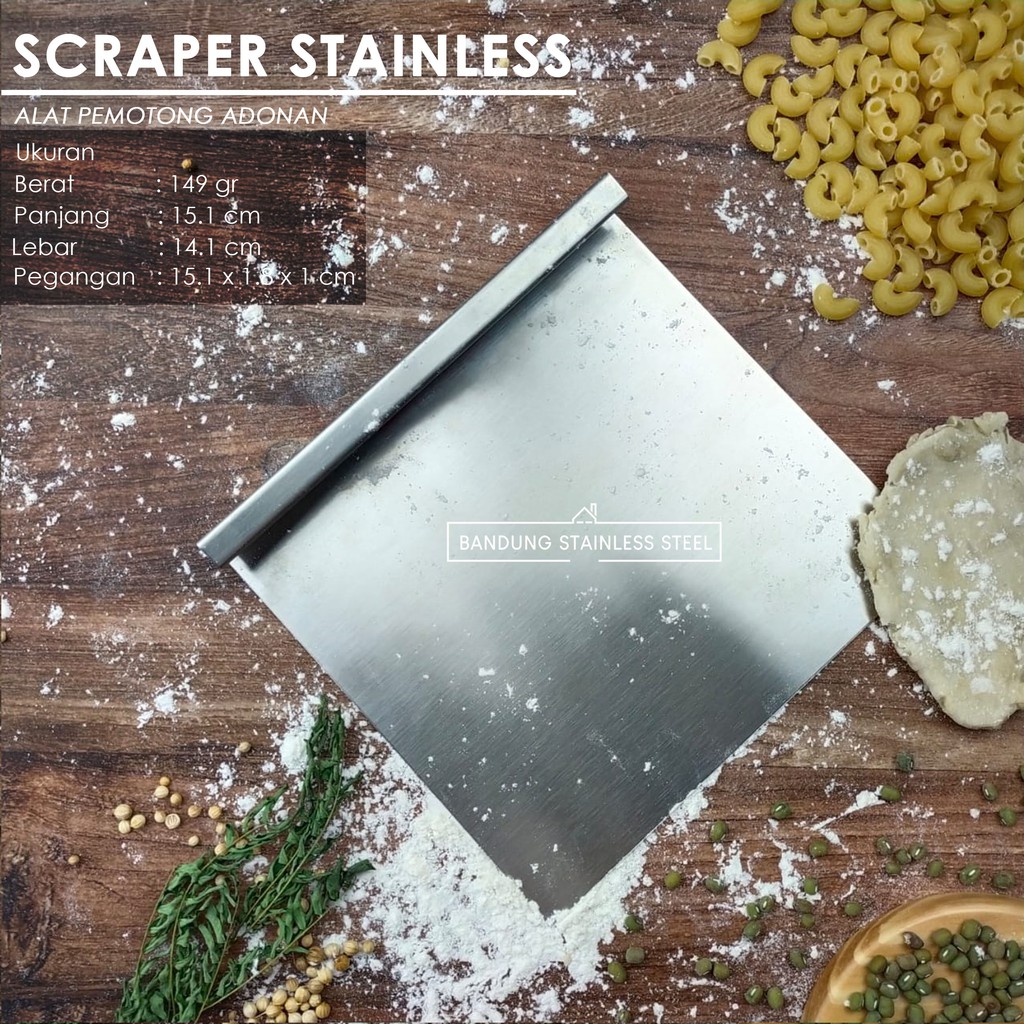 SUS304 Scraper Stainless Steel Dough Cutter Alat Pemotong Adonan Mie Kue Roti Cakue