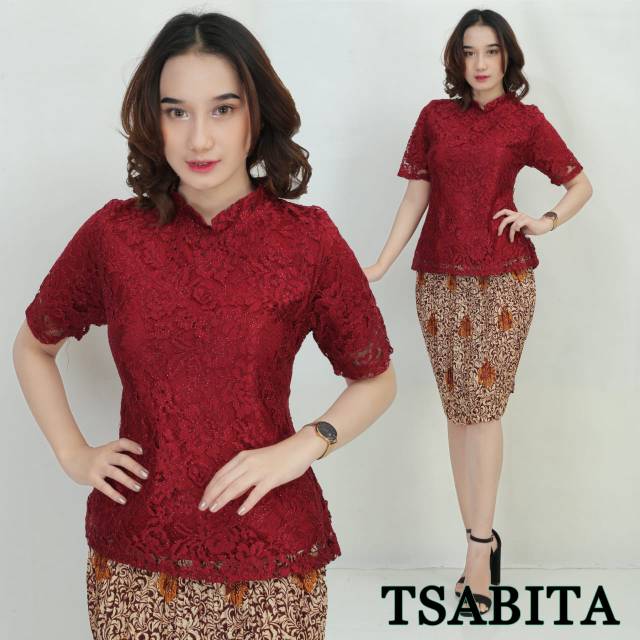 Kebaya modern brokat blouse sanghai maroon /kebaya wisuda/kebaya nikah