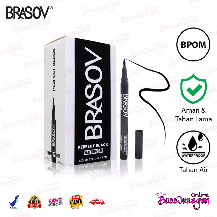 (BOSS) BRASOV Eyeliner Perfect Black Waterproof 2mL - Brasov Eye Liner Pen Liquid Waterproof