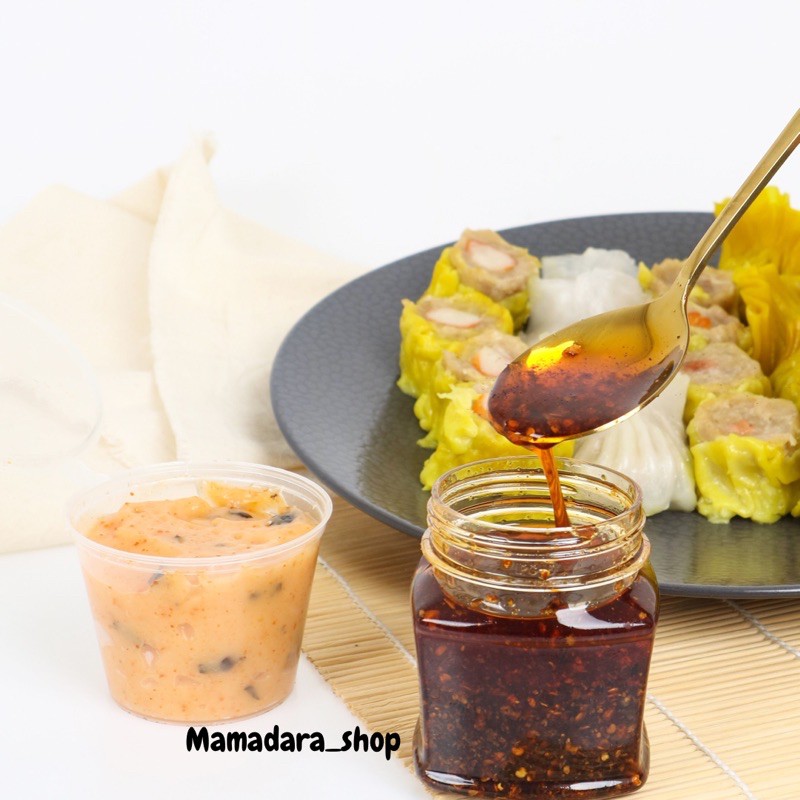 

CHILI OIL + SAUS MENTAI / CHILI OIL HALAL/ MINYAK CABE / BUMBU DIMSUM