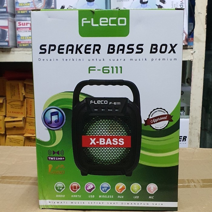 Speaker Karaoke Fleco F-6111/6112 Speaker Bass Bluetooth Fre mic kabel