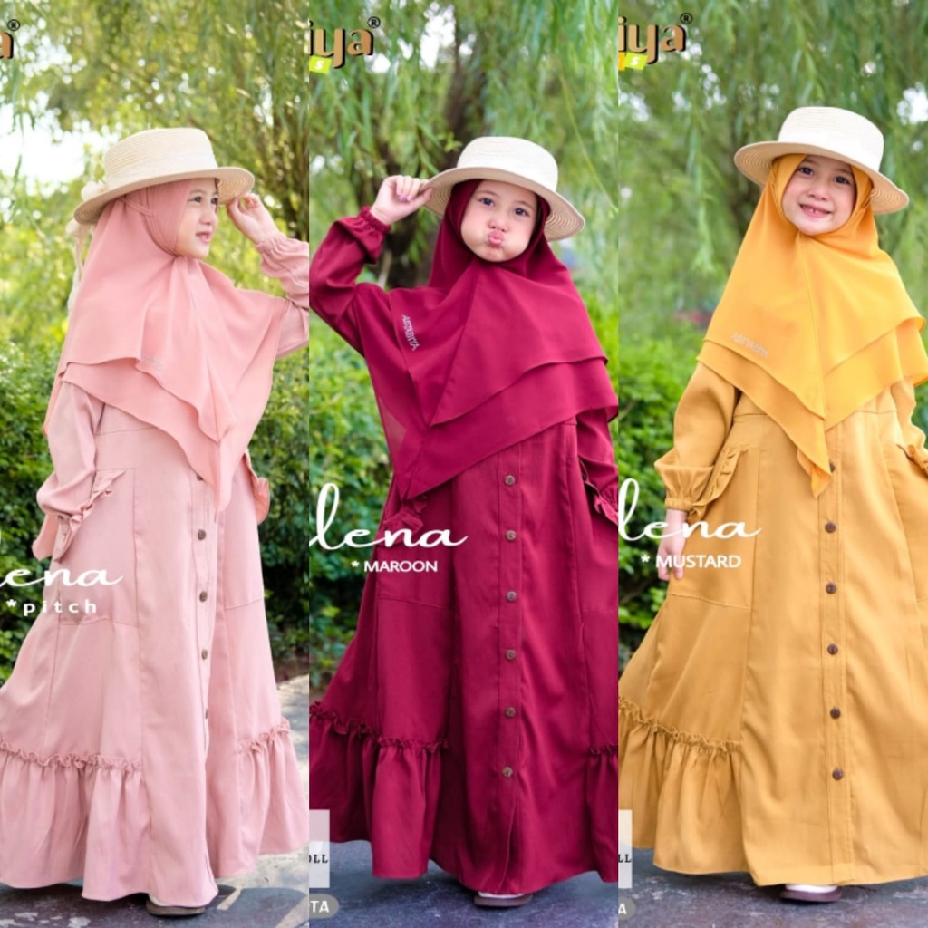 ASSYABIYAKIDS-GAMIS ANAK ELENA SERIES ORI ASSYABIYA KIDS-GAMIS ANAK POLOS SET KHIMAR CERUTY