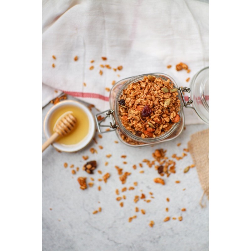 Honey Cinnamon Granola 100gr / 500gr - Almond, Cashew, Pumpkin Seed, Raisins - NO SUGAR - LUCKYBITE