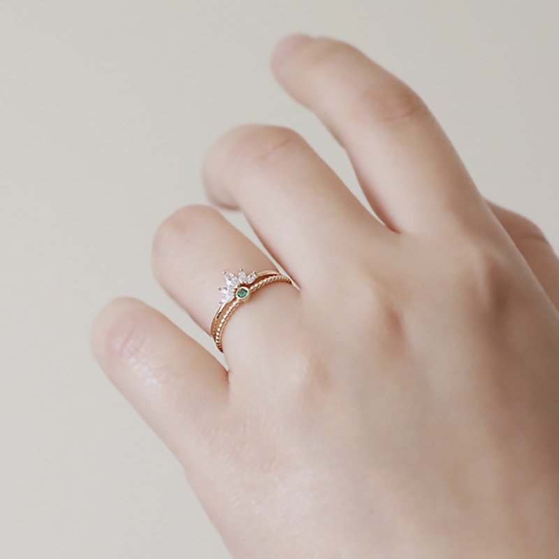 Cincin Bahan S925 Sterling Silver Lapis Emas Aksen Berlian Untuk Wanita