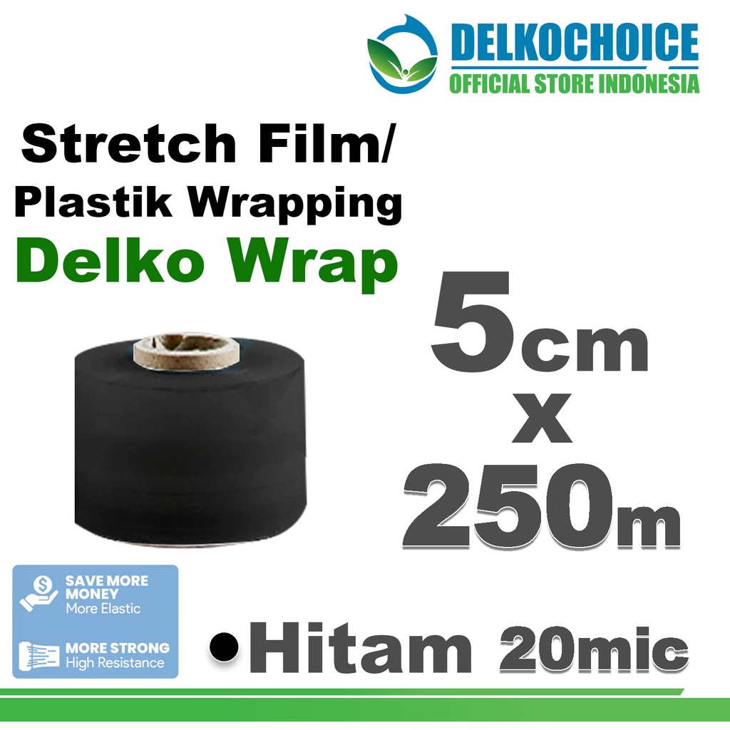 

Plastik Wraping Stretch Film HITAM 5cm x 250m Pembungkus DELKOWRAP PREMIUM / SATUAN