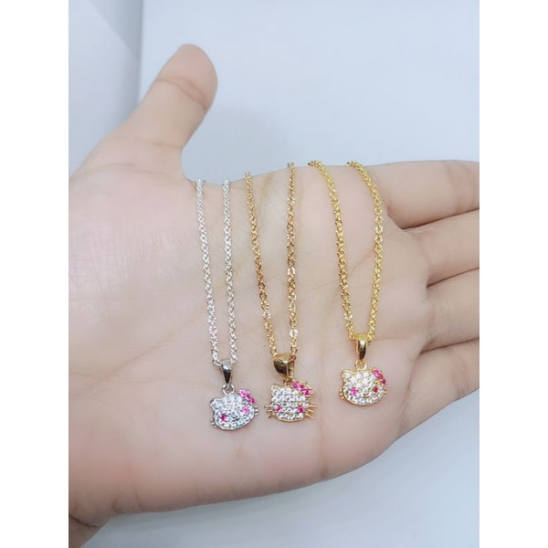 kalung nori ukir anak + liontin hellokitty /kalung perak asli silver 925 lapis emas/ kalung fashion