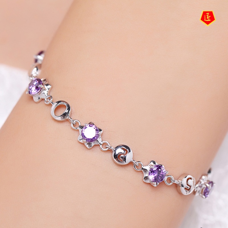 [Ready Stock]Women's Fashion Personality Crystal Silver Bracelet