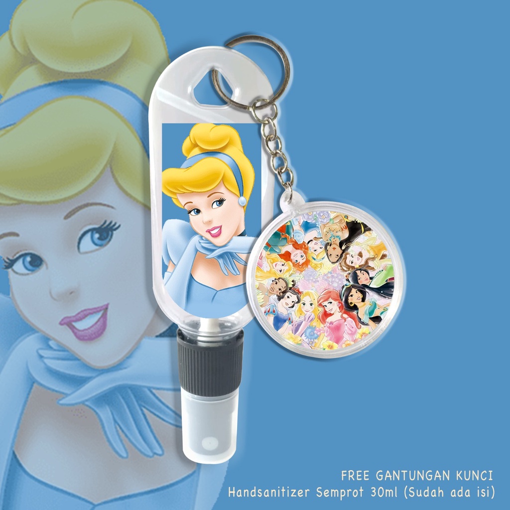 (FREE GANTUNGAN KUNCI) HAND SANITIZER / SPRAY 30 ML PRAKTIS / CARTOON CUTE ALL PRINCESS
