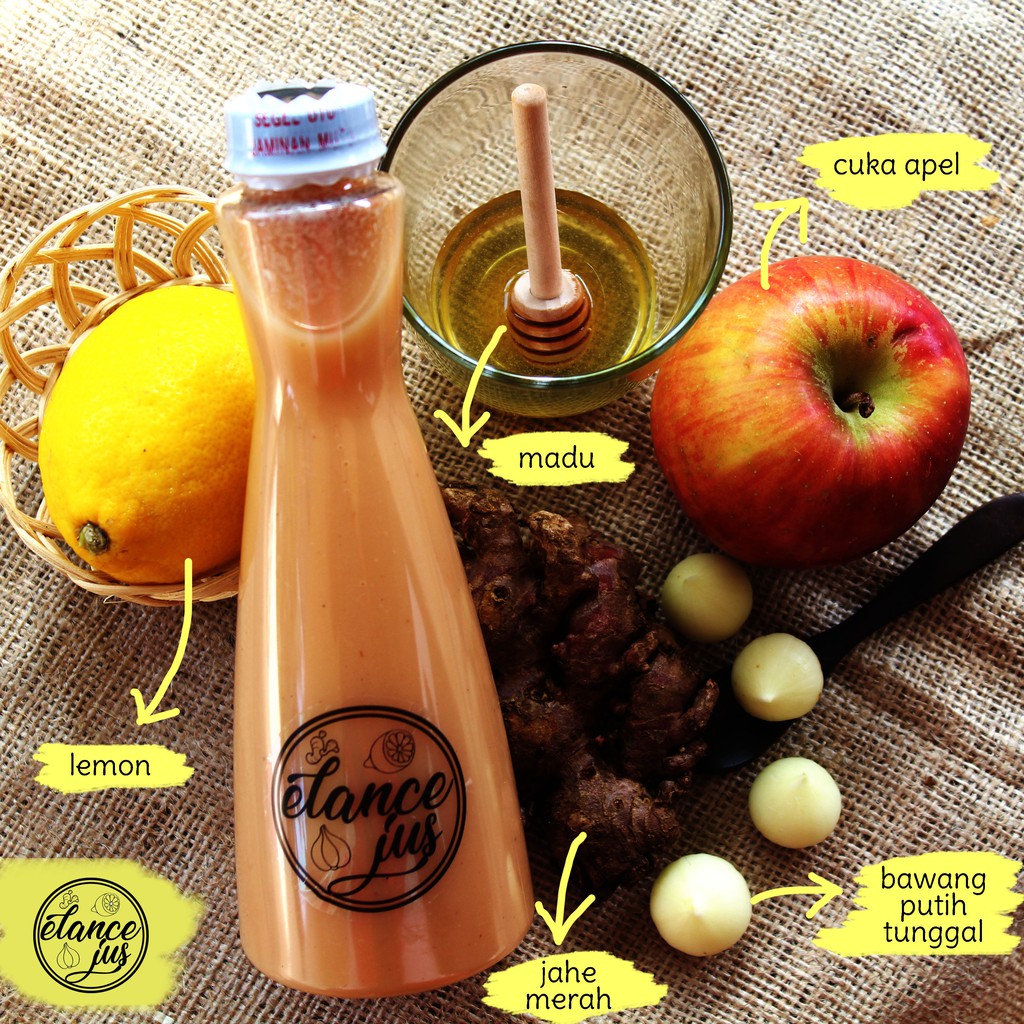 

elance jus Bawang Putih Tunggal Jahe Merah Lemon Madu Cuka Apel