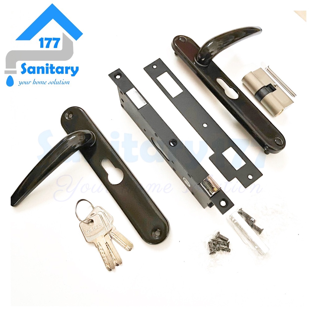 Kunci Pintu Kawat Nyamuk Hitam soligen-handle black  ekspanda door  lock aluminium anti karat original soligen