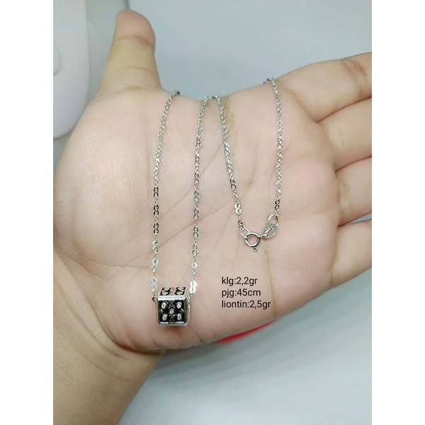 KALUNG PERAK ASLI 925 LAPIS EMAS/KALUNG RANTAI + LIONTIN MATA PUTIH COR CAMPUR MODEL/ASLI SILVER/PERHIASAN FASHION