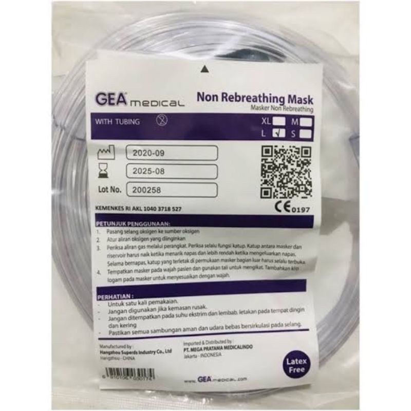 GEA Non Rebreathing Mask / Masker Oksigen Non Rebreathing / NRM merk GEA