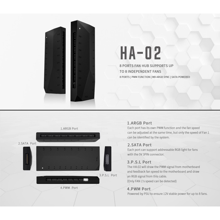 ID-COOLING HA-02 ARGB Hub 8 Port + Fan Hub 8 Port PWM