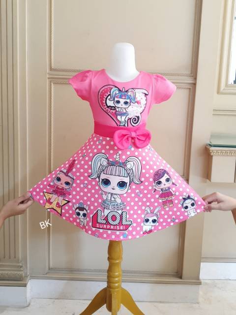 DRESS LENGAN PENDEK MOTIF LOL UNICORN LITTLE PONY IMPORT LUCU PINK