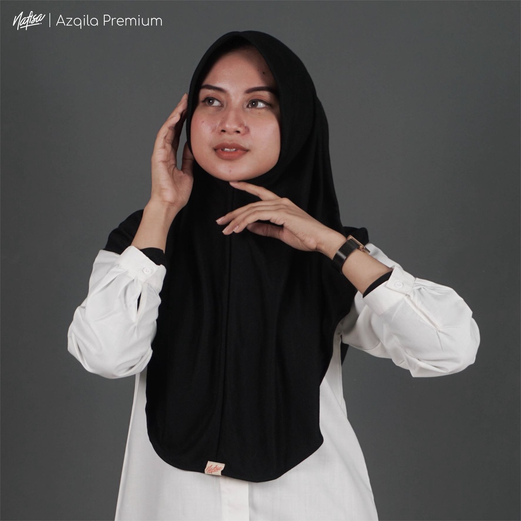 Nafisa Instan Azqila Premium - Hijab Instan Jilbab Bergo Bahan Kaos & Lycra High Quality Part 1-Hitam (PE)