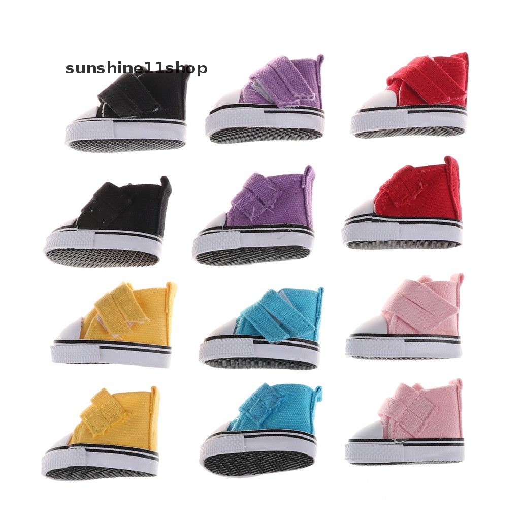 Sho Mainan Sepatu Sneakers Kanvas Mini 5cm Untuk Aksesoris Boneka Bjd 1 / 6