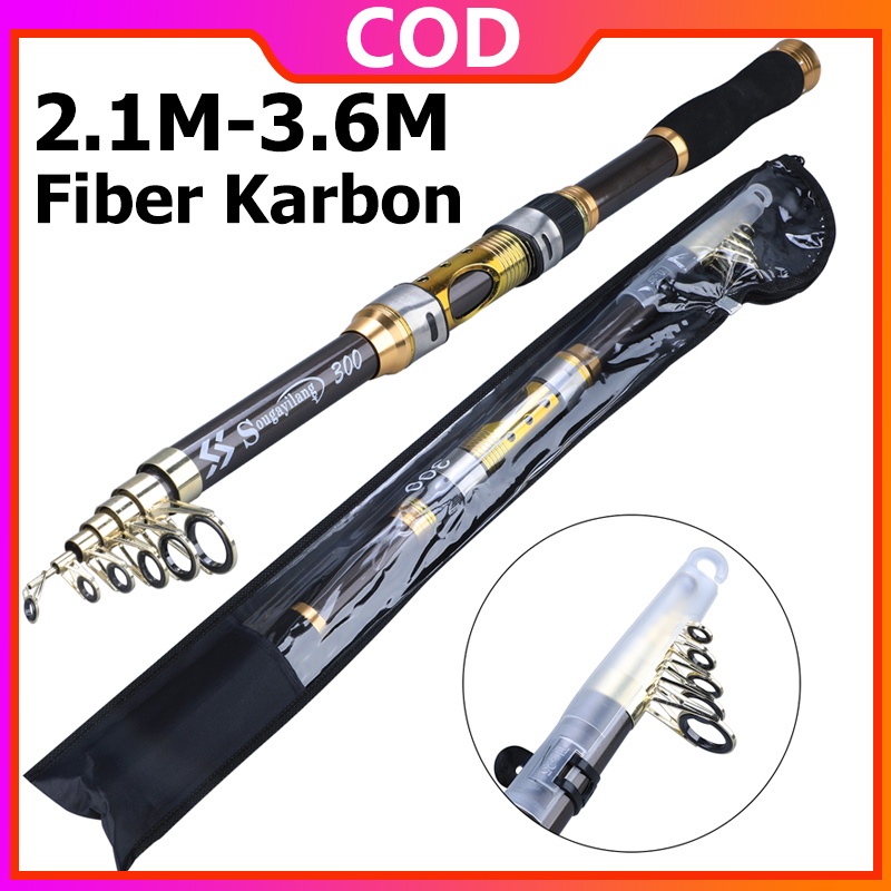 Sougayilang Pancing Teleskopik Portabel 2.1m-3.6m Carbon Fiber Spinning Fishing Rod