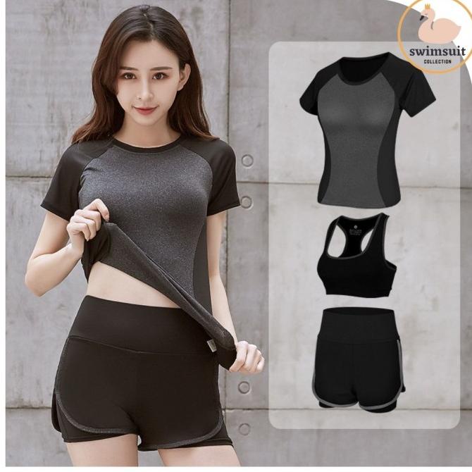 Promo Swimsuit Baju Olahraga 3 Set Import Wanita Baju Olahraga 1005
