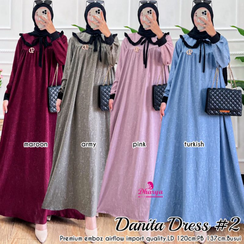 Danita dress #2 Ori by Dharya//dress jumbo size ld 120cm//dress emboz airflow//dress syar'i