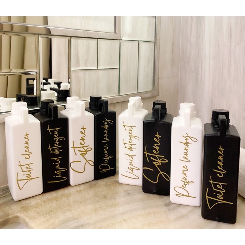 jerigen HITAM / PUTIH 1L gold new. aesthetic bottle minimalist refill organizer tempat sabun cair laundry room bathroom wadah detergent liquid estetik