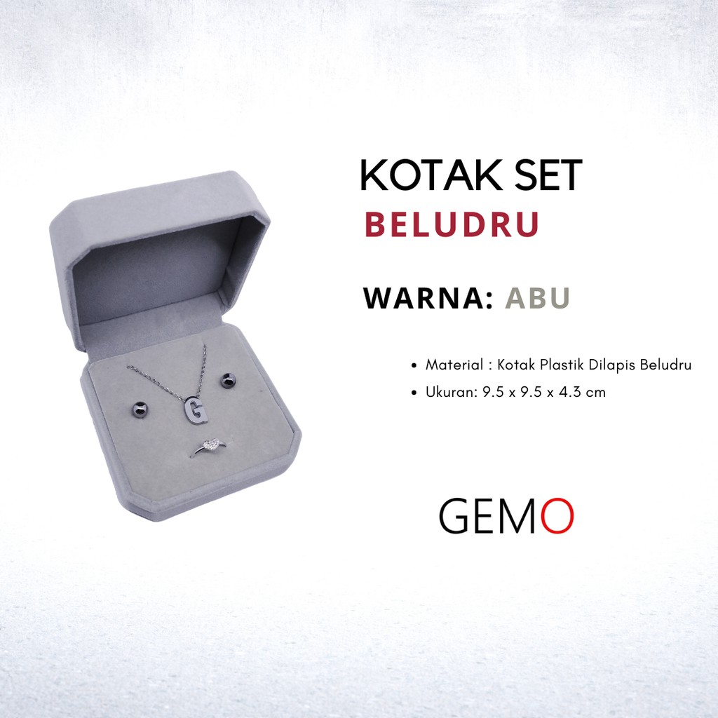 KOTAK PERHIASAN ABU BELUDRU JEWELRY BOX SET CINCIN KAWIN GELANG KALUNG ANTING LIONTIN GIWANG UNIK, MURAH BLUDRU UNTUK SESERAHAN, HANTARAN NIKAH, PERKAWINAN, PERNIKAHAN, TUNANGAN, MAHAR