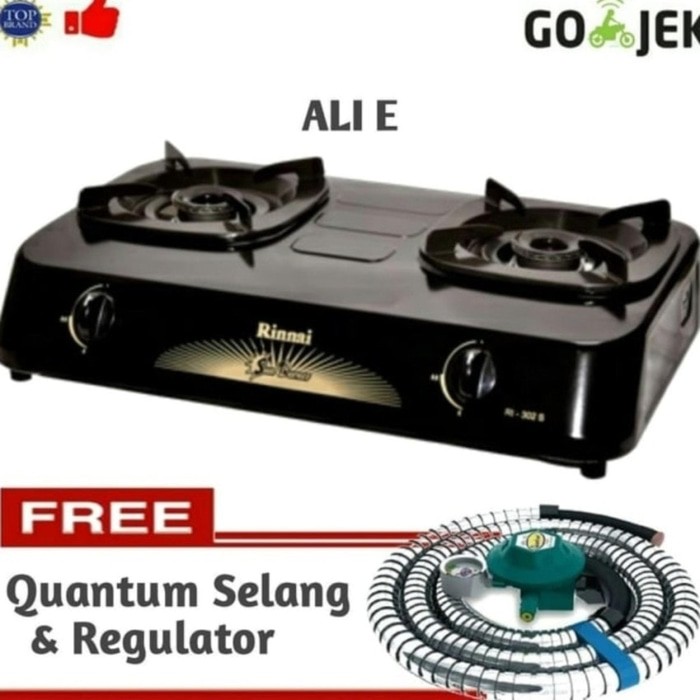 Paket Kompor Gas 2Tungku Rinnai RI-302S + Quantum Selang Regulator