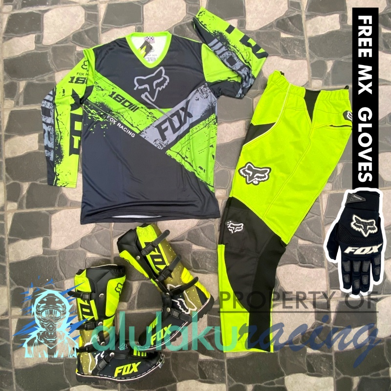 Jersey, Celana, Sarung Tangan &amp; Sepatu Fullprint with Protectors Fullset MX Trail Motocross - Paket Bundling FOCTFG160404-F41