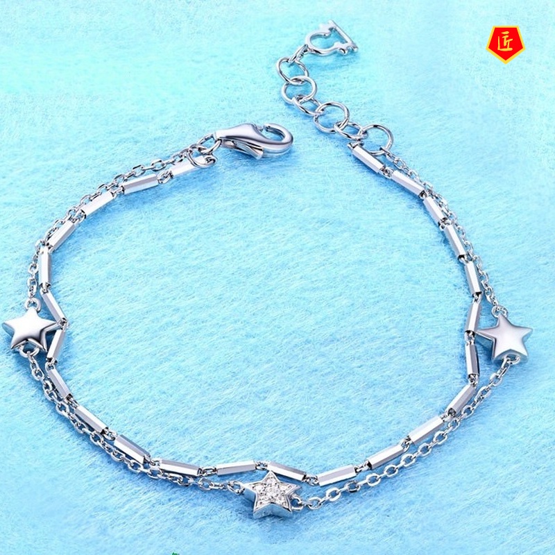 [Ready Stock]Women's Fashion Sweet Five-Pointed Star Silver Bracelet