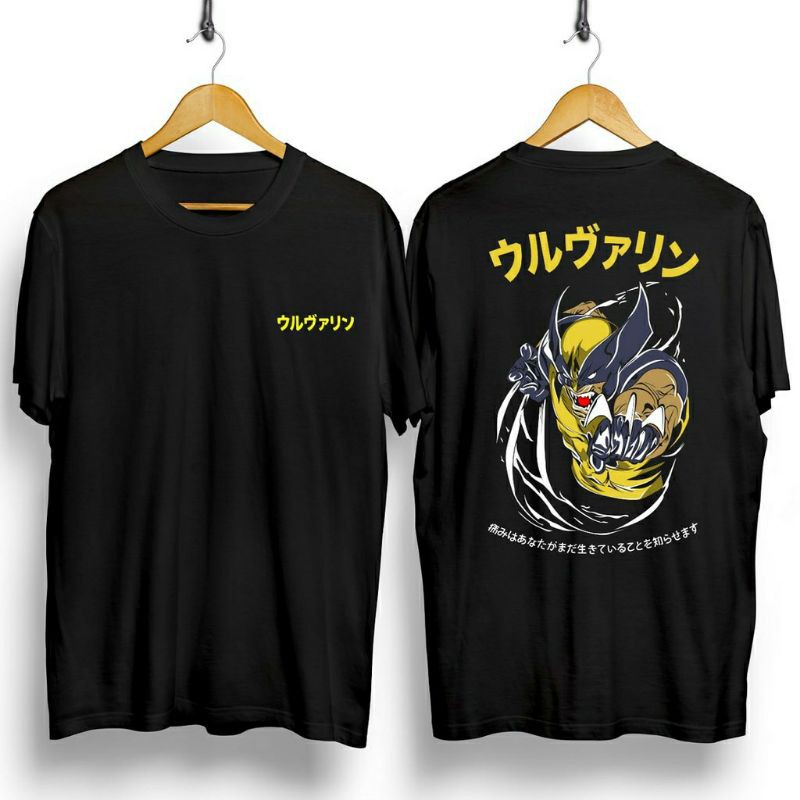 Fourfashion Kaos Pria Kaos Distro KANJI WOLFRINE Black CN781