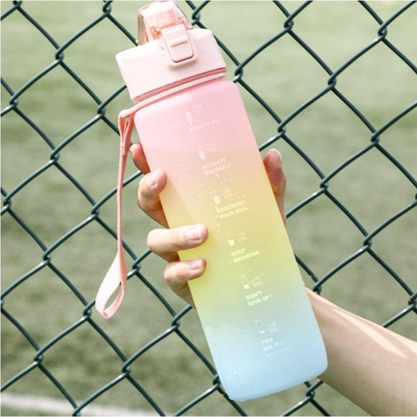 BPA FREE Botol Minum Tumbler Olahraga Sport Unik 1L FREE Stiker 2D+3D / Botol Motivasi 1000ML / Botol Penanda Gradient Gradasi CBKS-6
