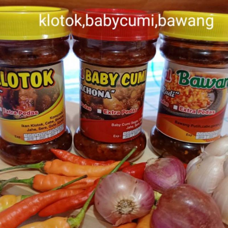 

3 paket hemat.. sambal klotok, sambal baby cumi, sambal bawang