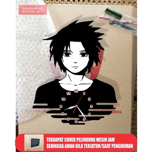 JAM DINDING KAYU MERCHANDISE GAMBAR / KARAKTER SASUKE UNIK BESAR VINTAGE TERBARU TERMURAH