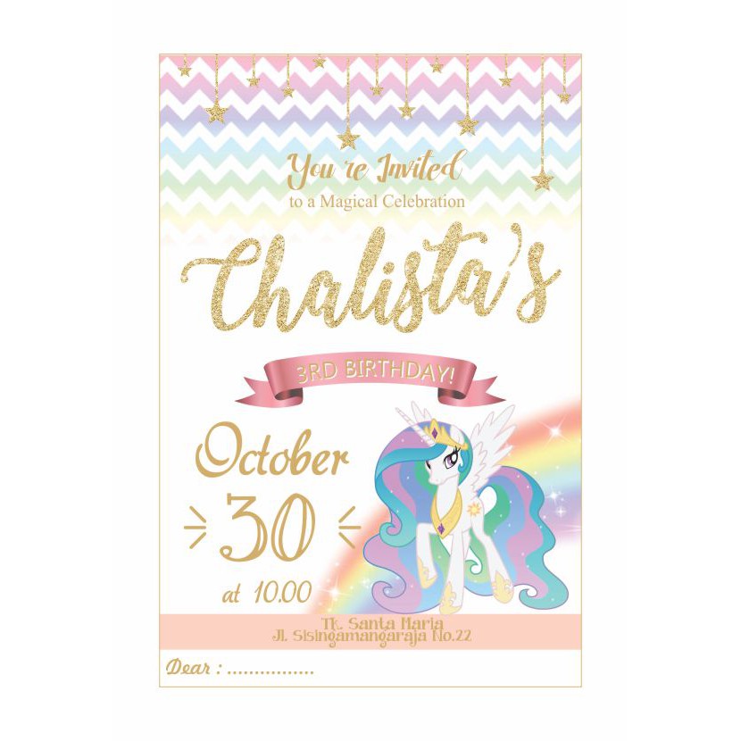 kartu undangan ultah anak unicorn
