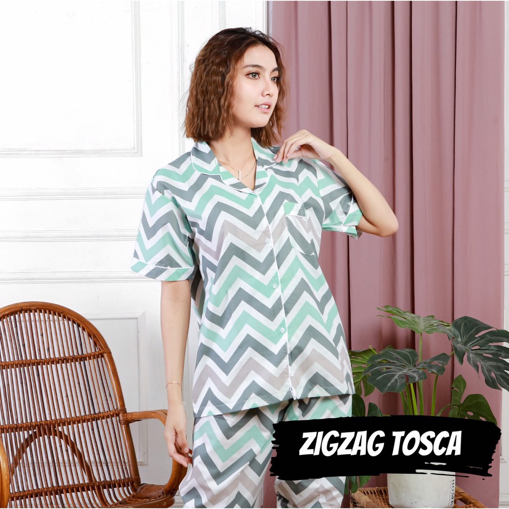 PIYAMA KATUN WANITA ZIGZAG / BAJU TIDUR PEREMPUAN / WOMAN PAJAMAS / ZIGZAG PINK / TOSCA