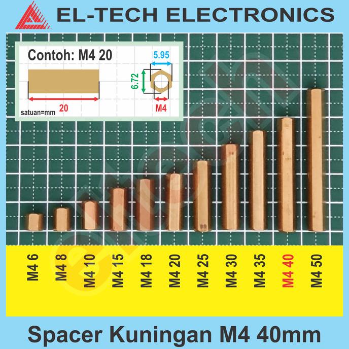 Spacer Kuningan Penyangga Dudukan PCB M4 40mm 40 mm 4cm 4 cm elt3ch Ayo Order