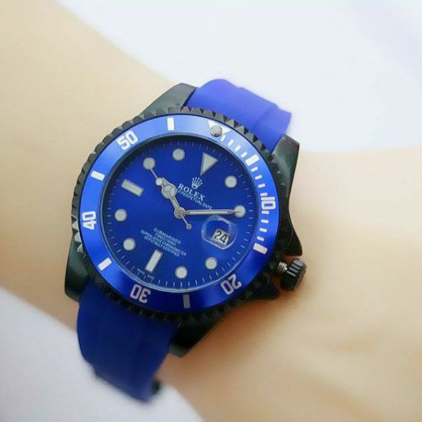 Jam Tangan Pria Rolex Submariner Tali Rubber Warna Pilihan - Rolex Submariner Super Mewah - Biru