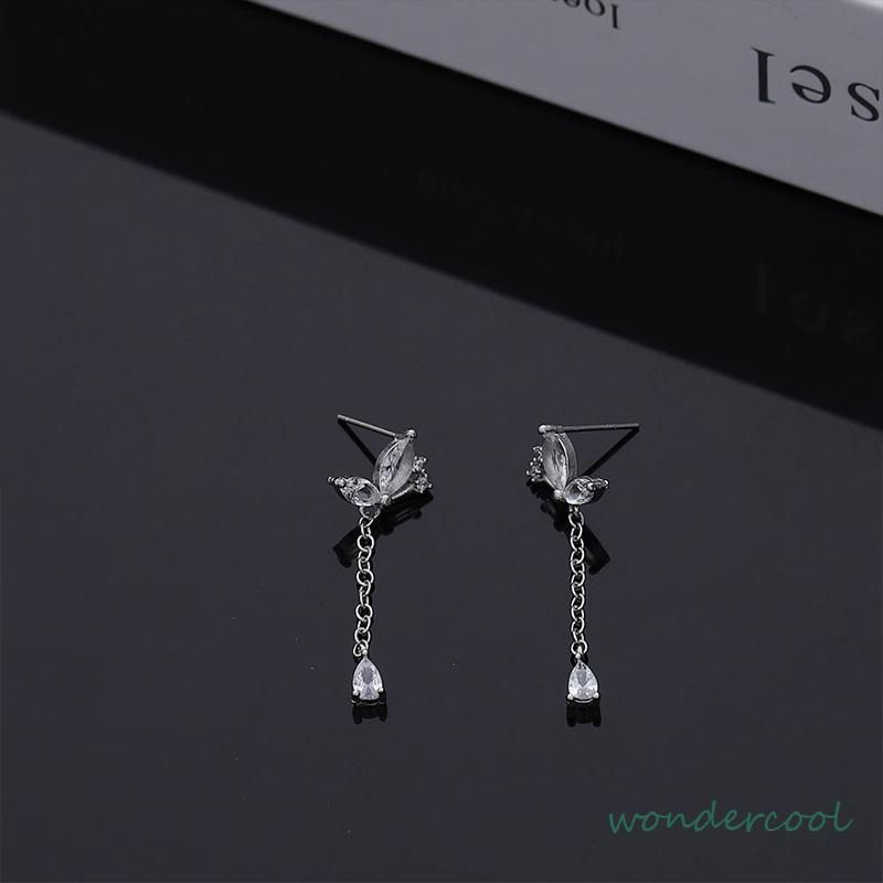 Anting Kupu-kupu Rumbai Drop Earrings Retro French Temperamen Indah Flash Diamond Earrings-Won